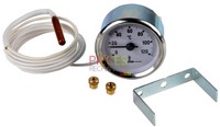 Thermomètre rond  0° à +120°C Ø 56mm, convient pour de nombreuses marques avec Fixation étrier Chiffres Noirs, Fond blanc, Encastrement 52mm Profondeur 45mm Capillaire 1500mm, Façade chromée - Référence : 