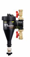 Pot à boue FERNOX TF1 - Raccords 22 mm à olives  Filtre Cyclonique & Magnétique. Action unique en son genre qui élimine les boues magnétiques et non magnétiques. Installation dans tuyauterie verticale ou horizontale. Point d'injection des produits de la gamme Fernox ‘F’.  Se nettoie en quelques secondes sans dépose ni démontage. Tous les robinets-vannes et raccords nécessaires sont inclus . Le kit contient un filtre TF1 Total Filter et 500 ml de F1 Filter Fluid+ Protector. Hauteur  -  288mm. Largeur  -   157mm. Profondeur  -  109mm. - Référence : 