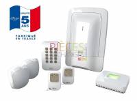 Pack alarme sans fil préconfiguré avec box domotique TYXAL+.  Composition du pack. 1 centrale Sirène 2 zones. 1 clavier tactile. 2 détecteurs de mouvements compatible animaux avec lentille amovible. 2 télécommandes 4 touches. 1 Box domotique TYDOM 1,0