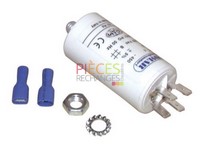 Condensateur standard permanant  3.15 µF ( Ø30 xLg60 xHors tout 84 ) Livré avec 2 cosses faston à sertir 6.5, 1 écrou pour Fixation, Tube PVC