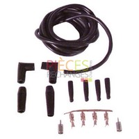 Câble Haute Tension  standard - Kit Fil HT PVC - comprenant :  4 cosses à sertir Ø 4mm - 4 cosses à visser - 4 capuchons - Cables PVC lg 2m Ø 6mm - 2 Connecteurs isolés droit - 2 Connecteurs isolés équerre - Référence : 