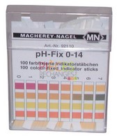 Boîte de 100 languettes de papier PH FIX. Sa couleur ne migre pas dans la solution  à contrôler. Vous pouvez laisser le papier plus longtemps que prévu sans altérer la mesure, ni la qualité de la solution  PH de 1 à 14. - Référence : 