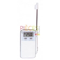 Thermomètre électronique portable, CARACTÉRISTIQUES TECHNIQUES Affichage digital 34mm x 14mm Résolution  0.1°C Température ambiante d'utilisation  : 0 à 50°C Sonde inox 100mm avec câble 1,5m FonctIon  HOLD Mémorisation  température minimum/maximum Température en °C 